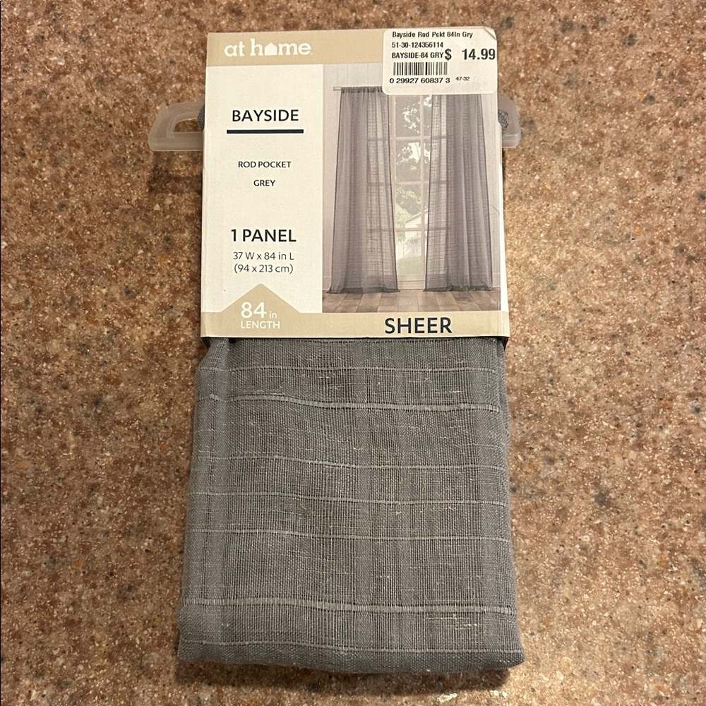 New Sheer Grey Curtain Panel 37” x 84”